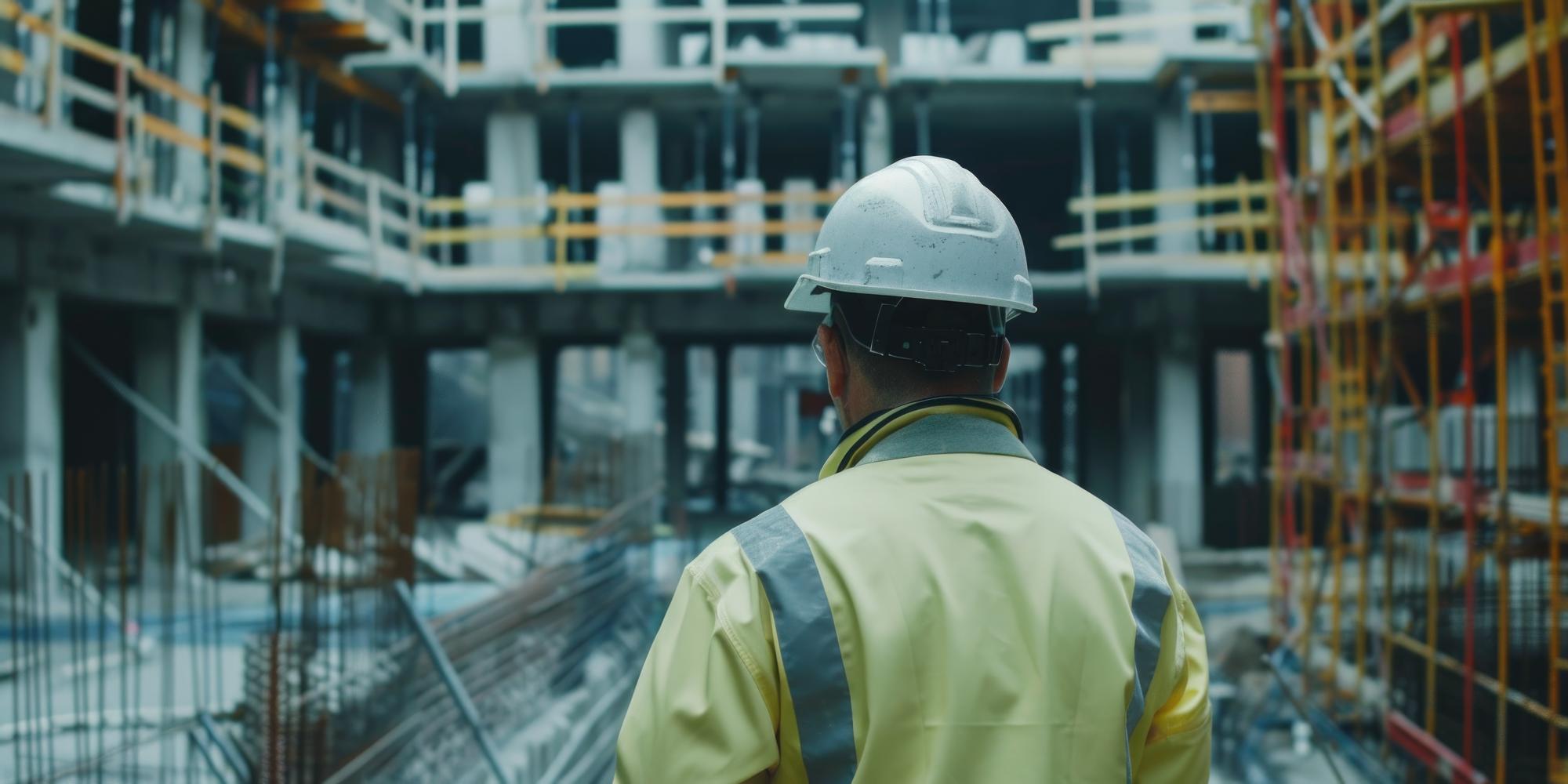 Um trabalhador da construção usando uma jaqueta amarela