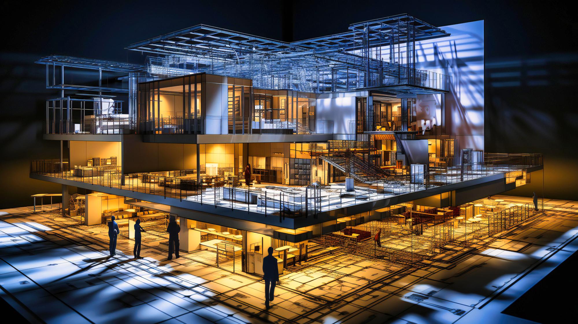 Engenheiros de manutenção industrial usando capacetes e discutindo planos em um canteiro de obras