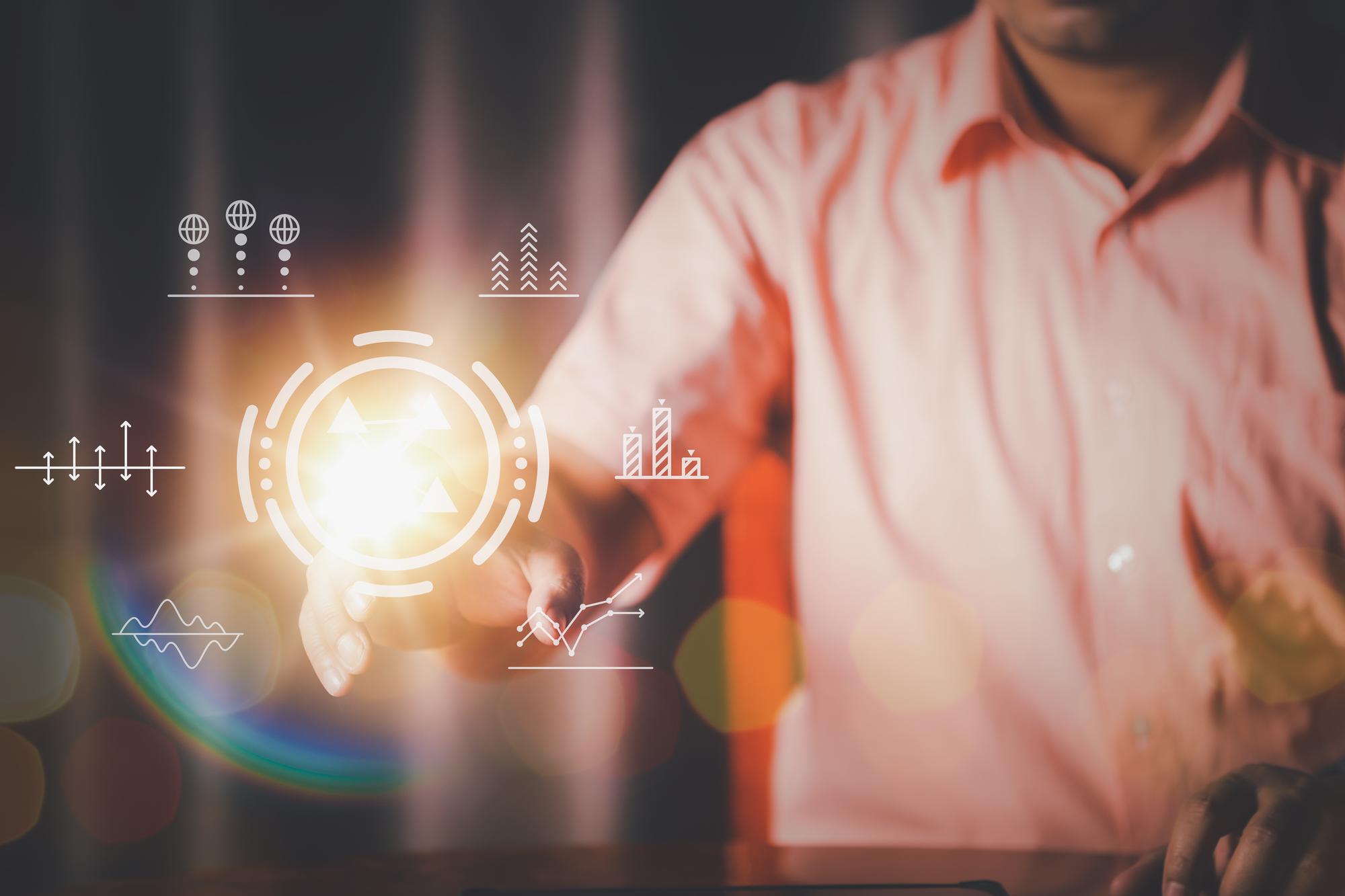 Dashboard de análise de dados com foco em ROI e métricas de desempenho sob iluminação tecnológica