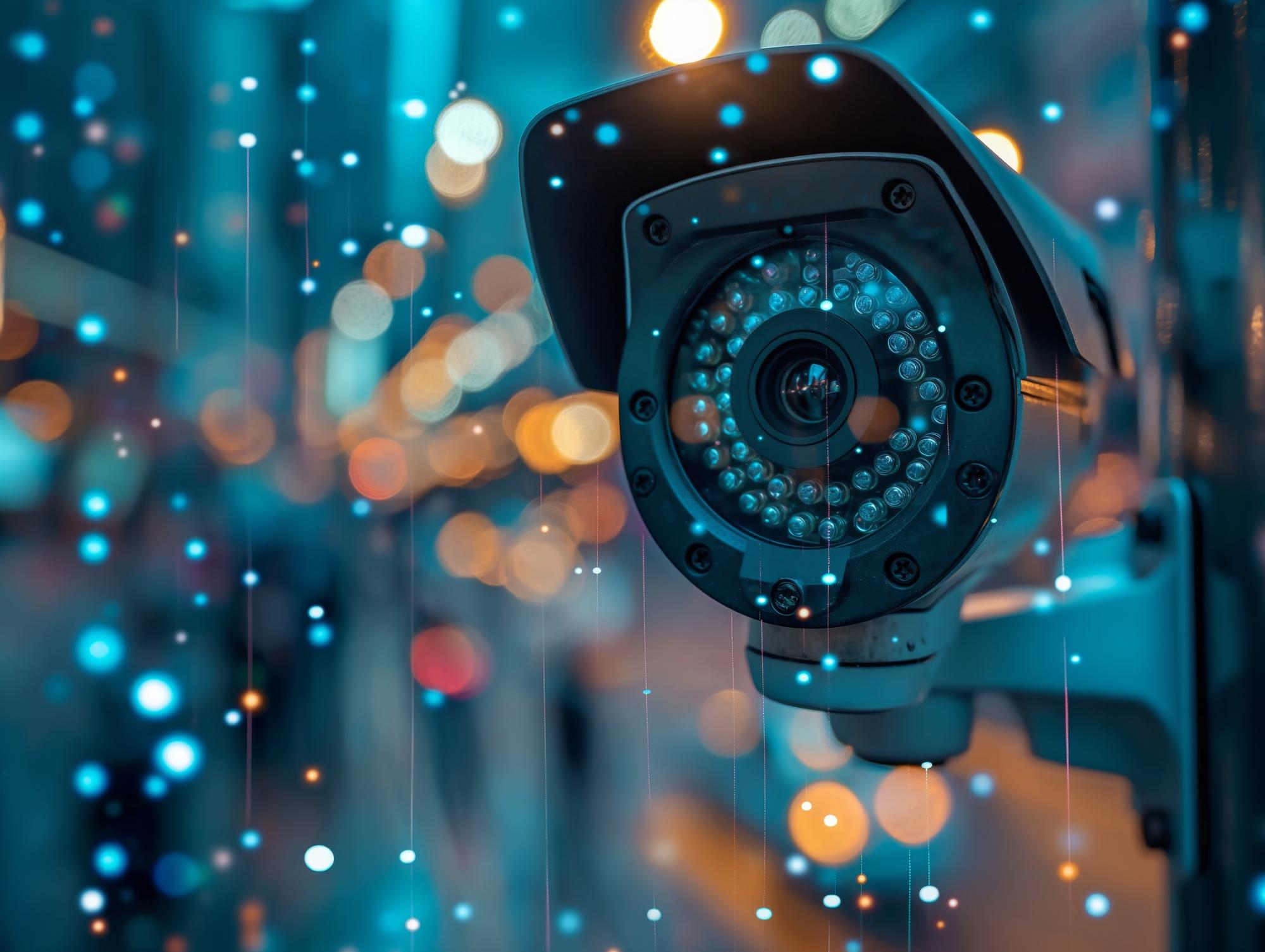 Visão externa de uma casa moderna com câmeras de monitoramento estrategicamente instaladas nos muros e entrada principal, transmitindo sensação de proteção e tecnologia.