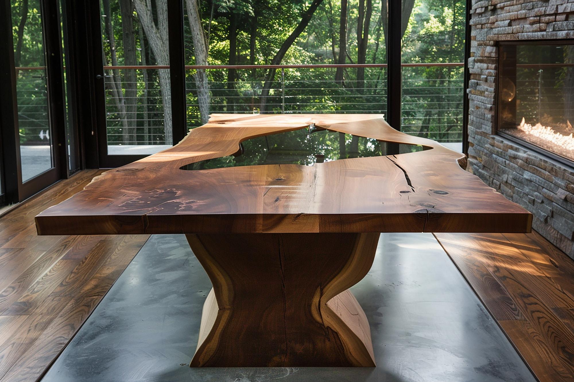Foto de uma confortável e moderna mesa de jantar de cedro intemporal