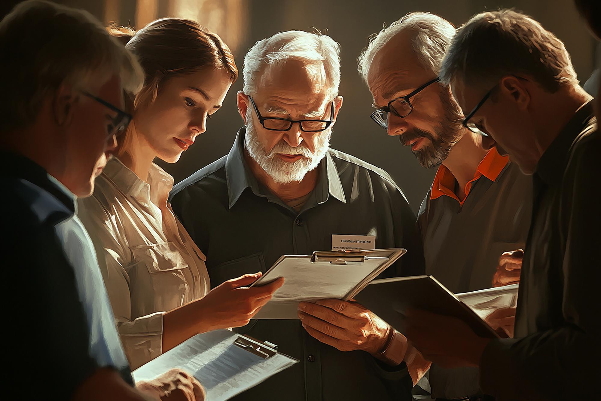 Grupo de juízes deliberando juntos