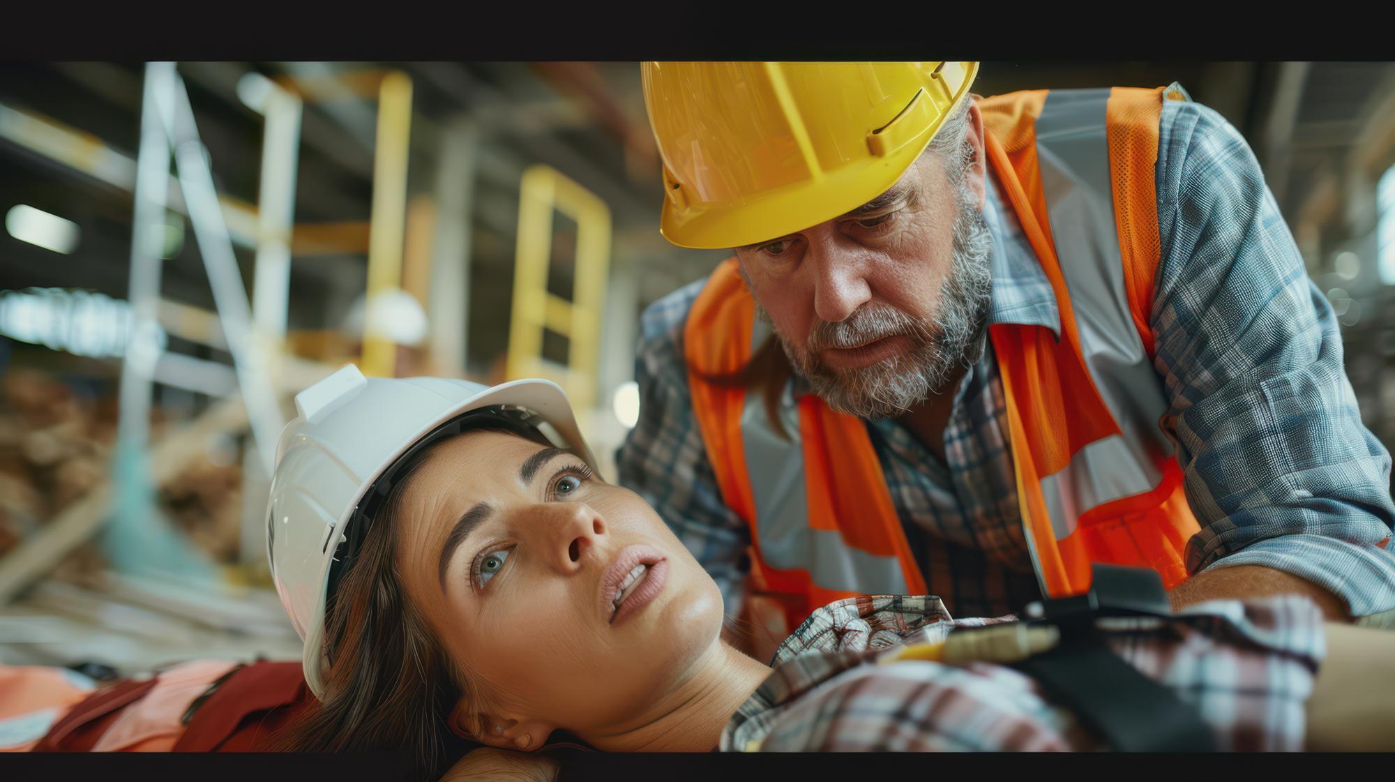 Um homem com um chapéu está ajudando uma mulher que está deitada no chão