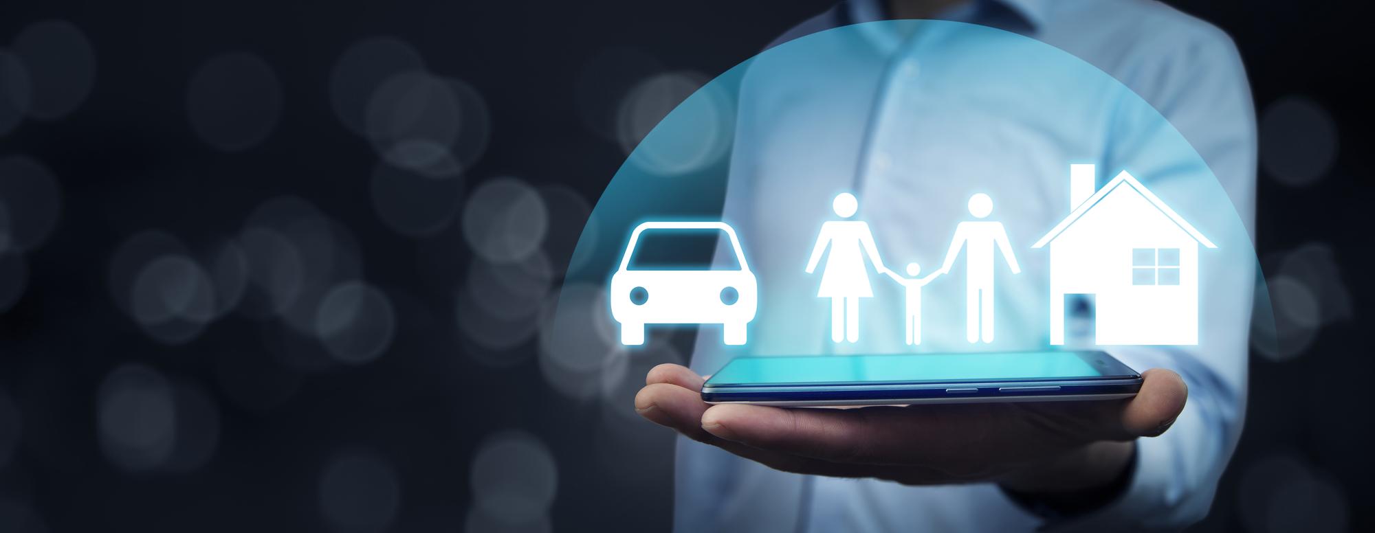 Conceito de seguro Empresário com família de automóveis