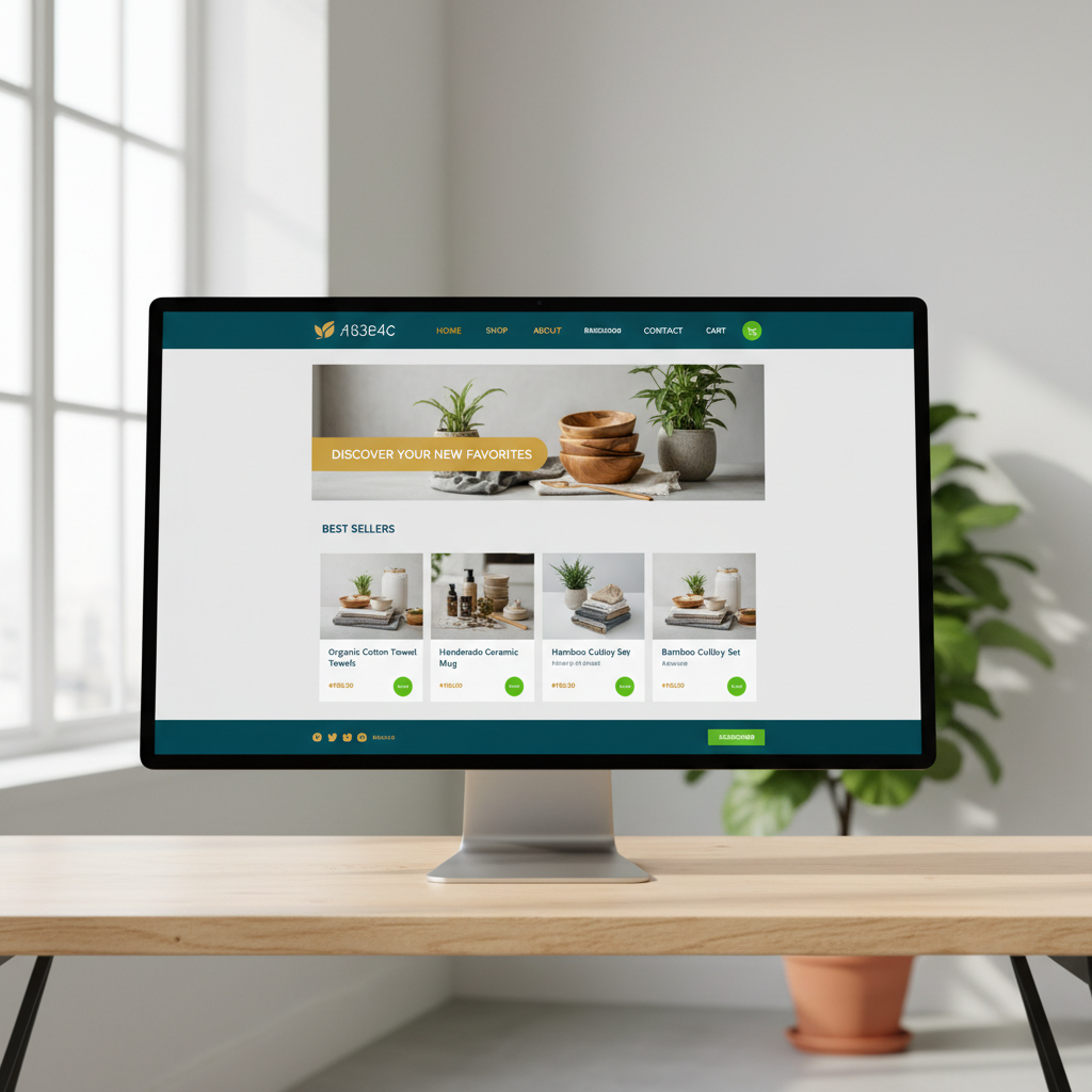 Interface de uma loja virtual clean e moderna, focada em converter visitantes em clientes.