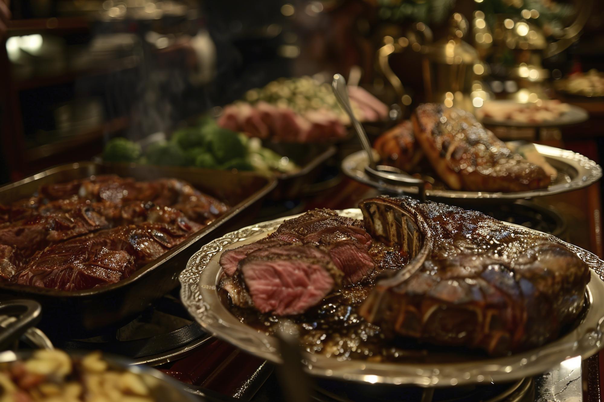 Buffet de carnes e legumes