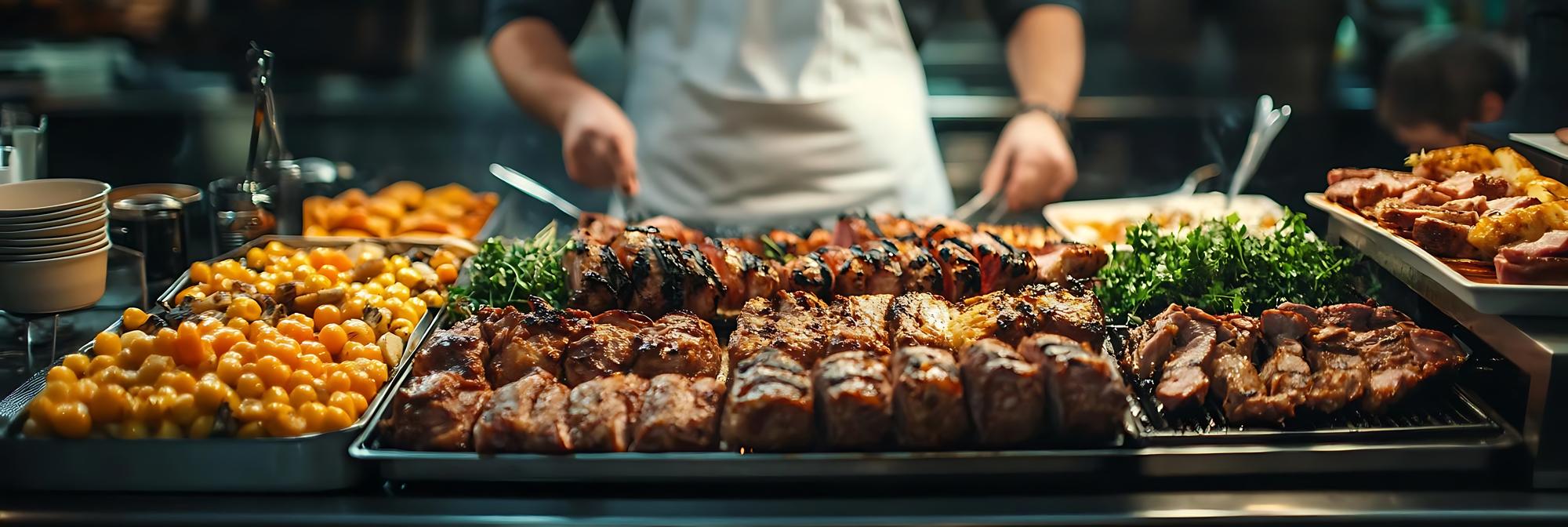 Foto Carnes grelhadas e acompanhamentos uma delícia culinária