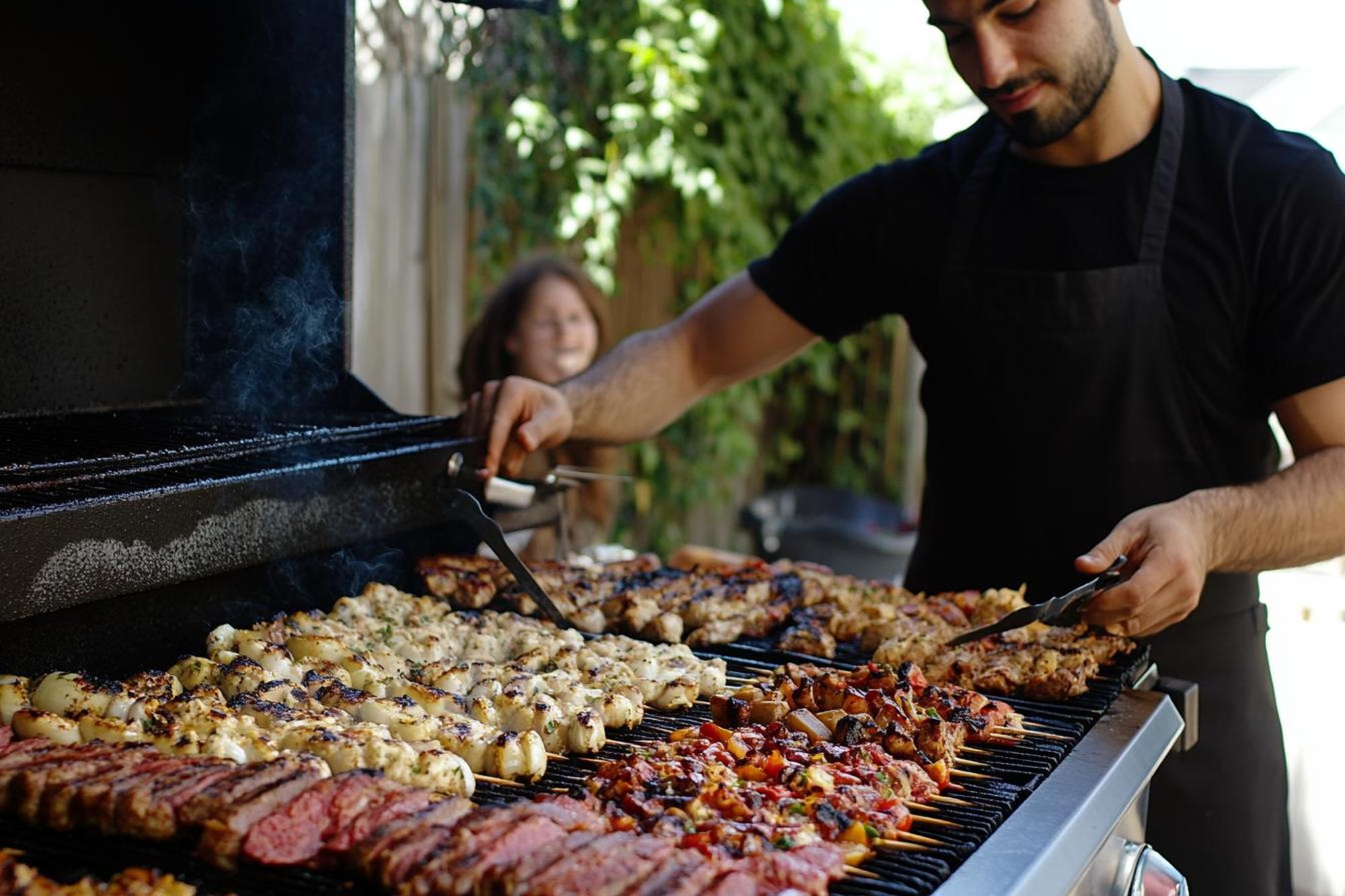 Uma família desfruta de um churrasco no quintal