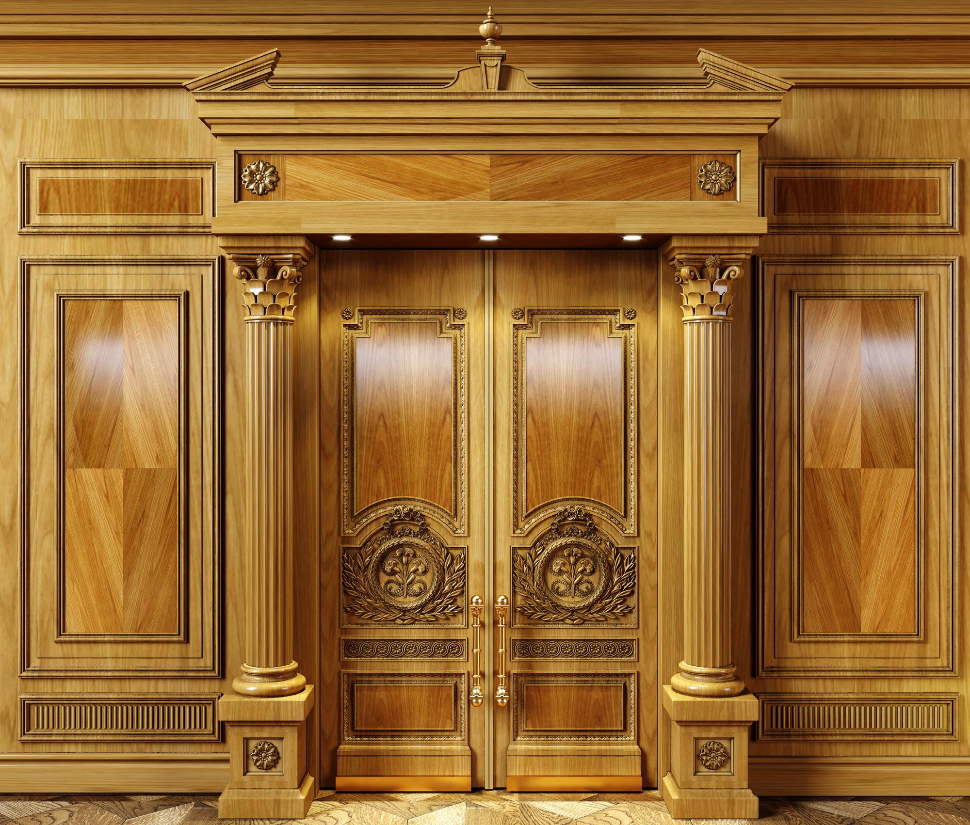 Portal porta entalhada fundo barroco parede