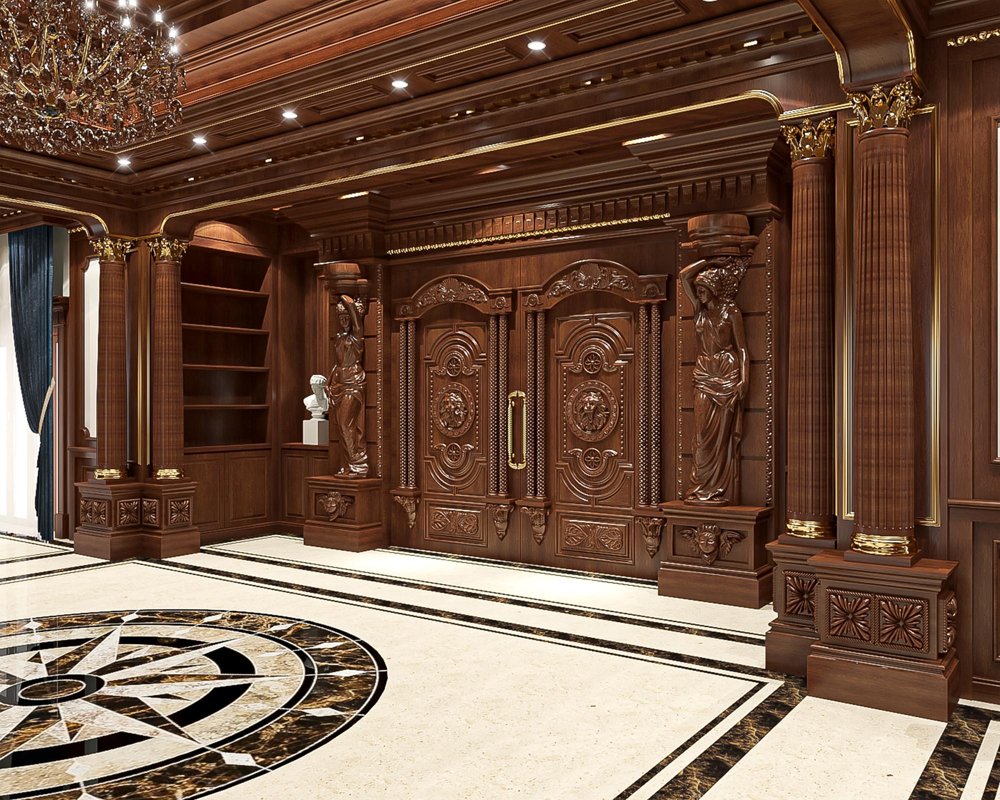 design de interiores de sala de estar clássico de renderização 3D