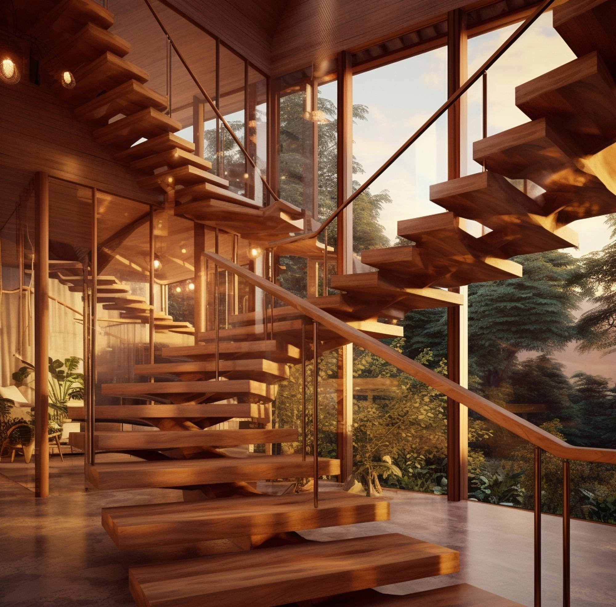 Escadas de madeira em casas de montanha IA gerativa