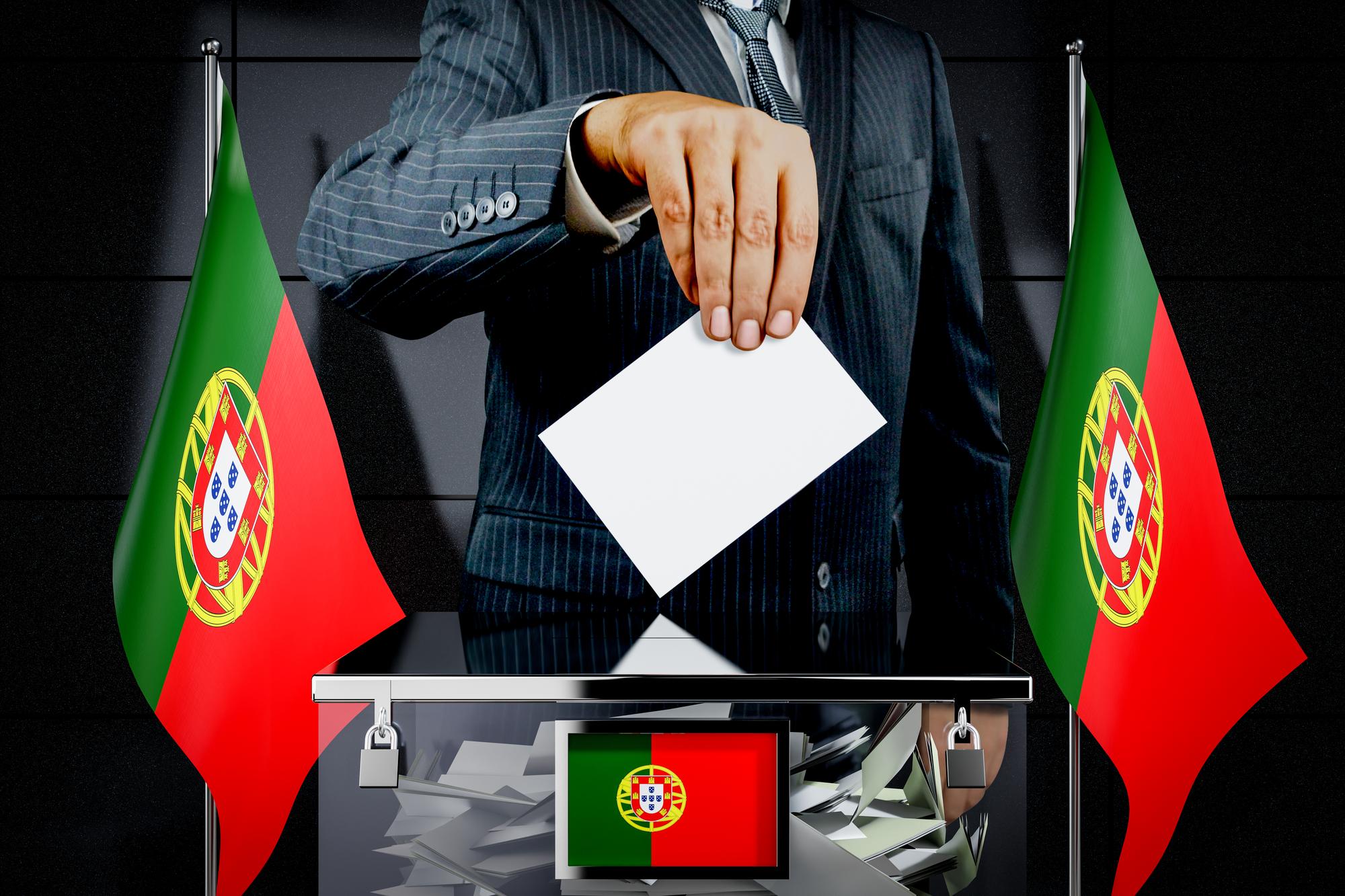 Portugal sinaliza a mão deixando cair o conceito de eleição do cartão de voto ilustração 3D