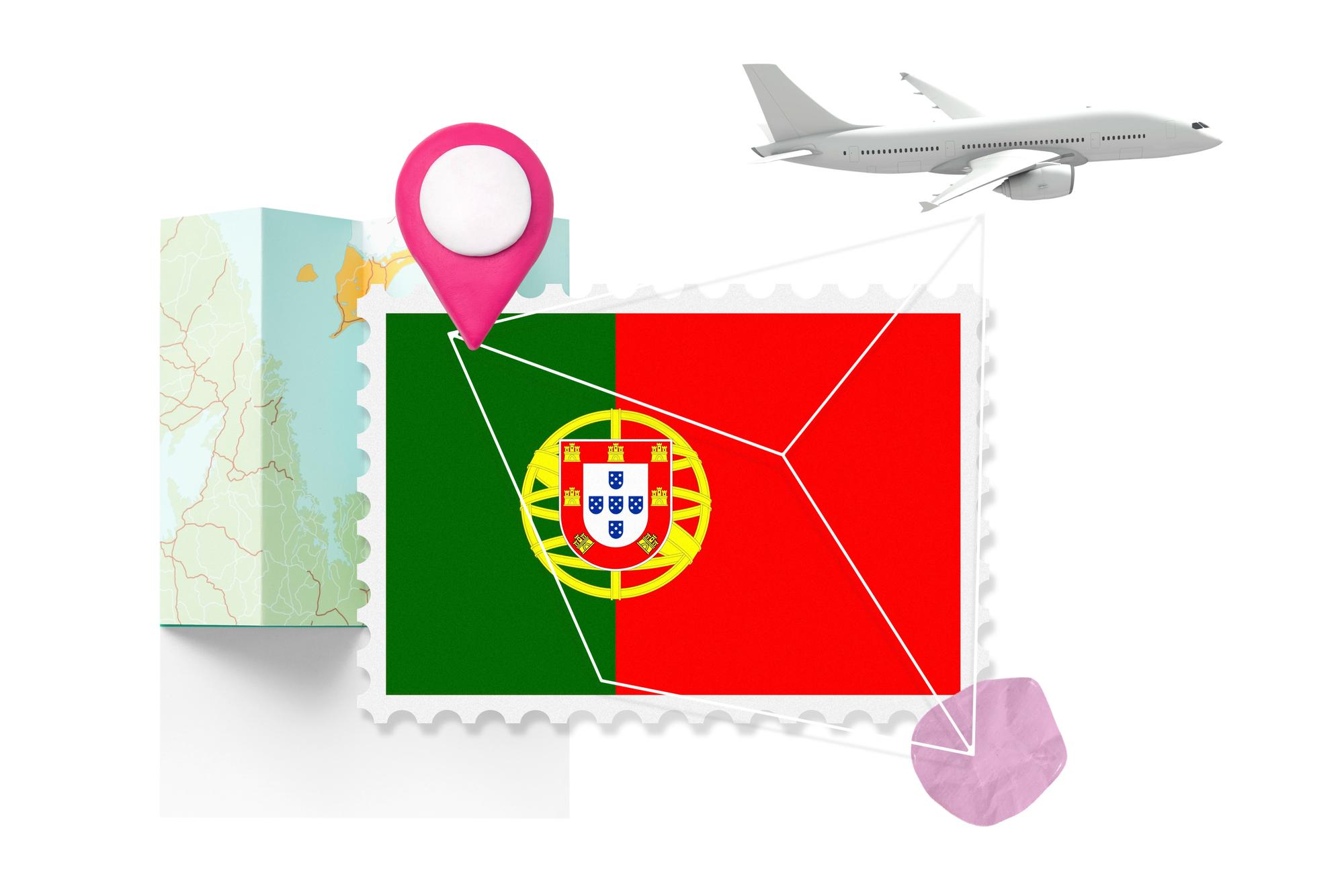 Ilustração de colagem de selo de viagem de turismo de PNG Portugal fundo transparente