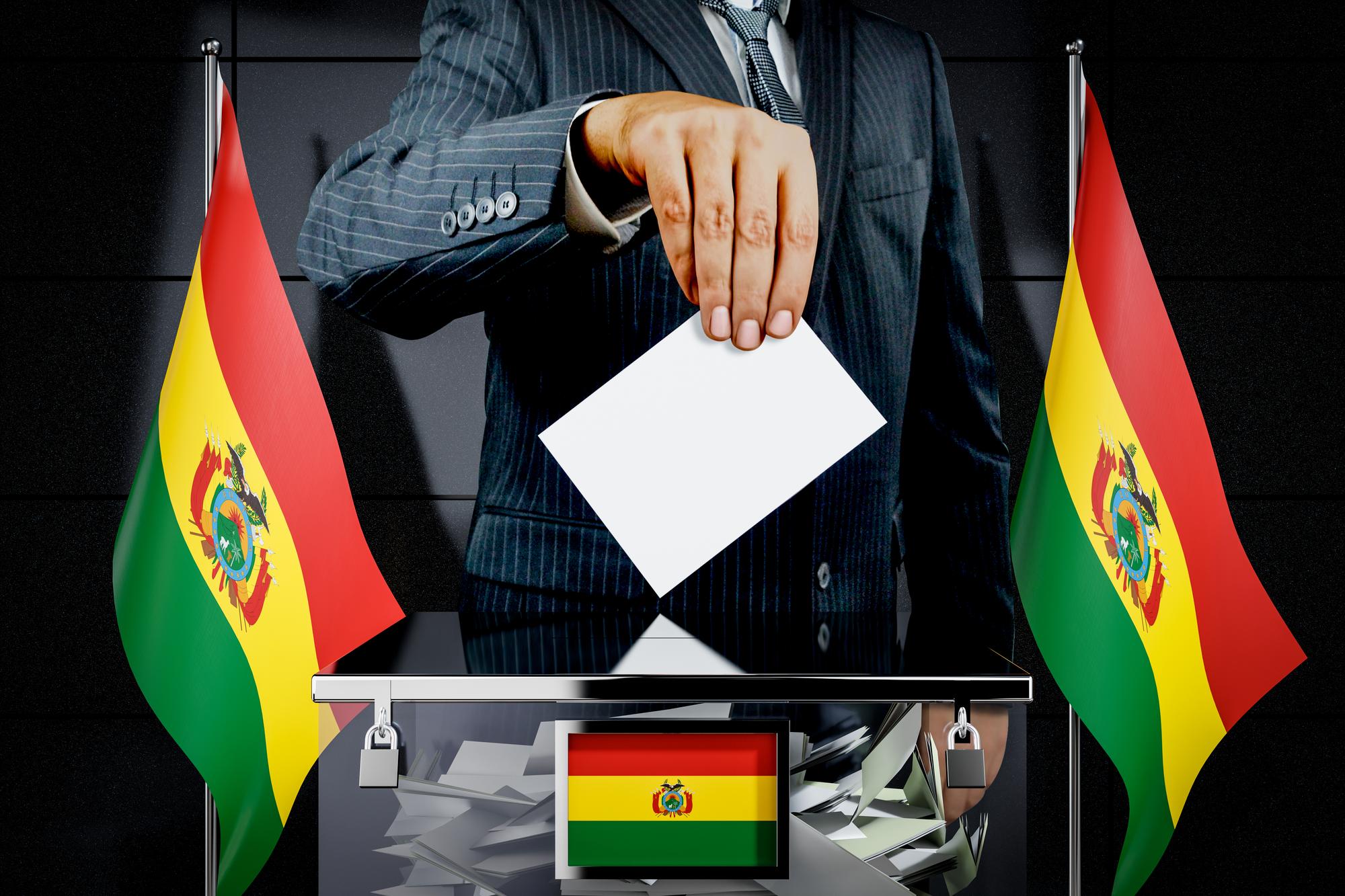 A Bolívia sinaliza a mão deixando cair o conceito de eleição do cartão de votação ilustração 3D