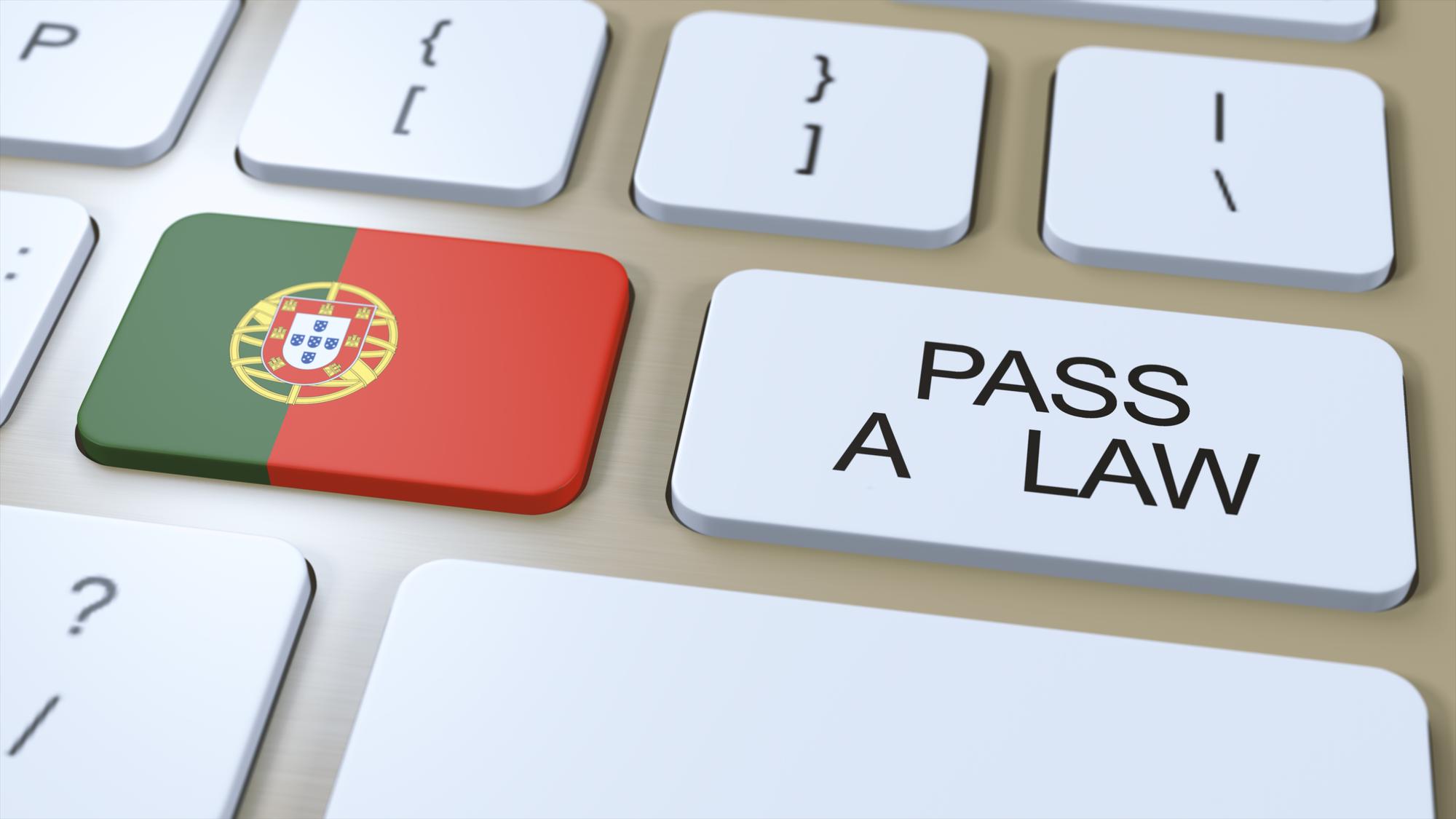 Bandeira Nacional do País de Portugal e Passar uma Lei Texto no Botão Ilustração 3D