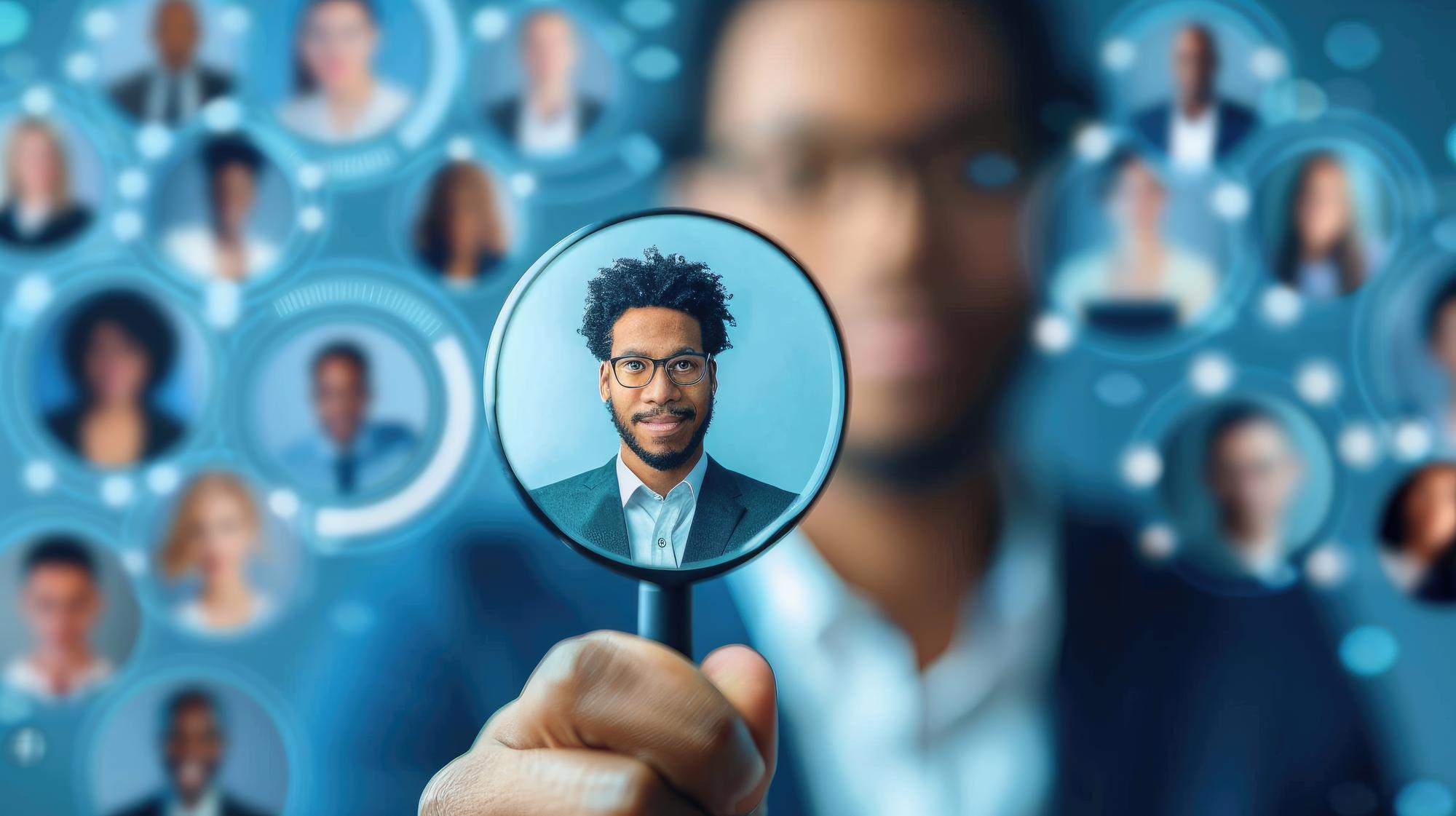 Conceito de negócio de um empregador que utiliza uma plataforma digital para encontrar e recrutar pessoas para um emprego