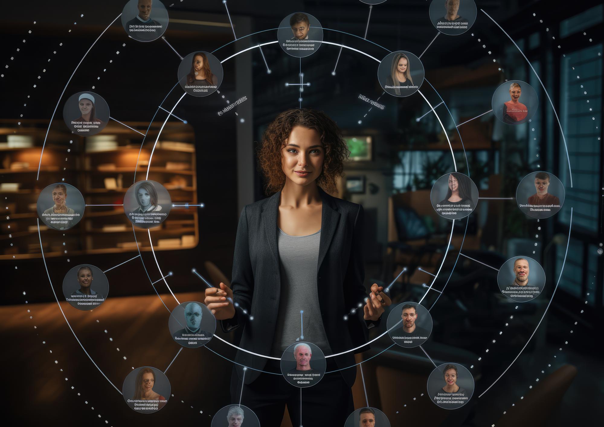 Uma imagem que descreve um processo de segmentação de clientes orientado por IA, classificando perfis digitais em distintos