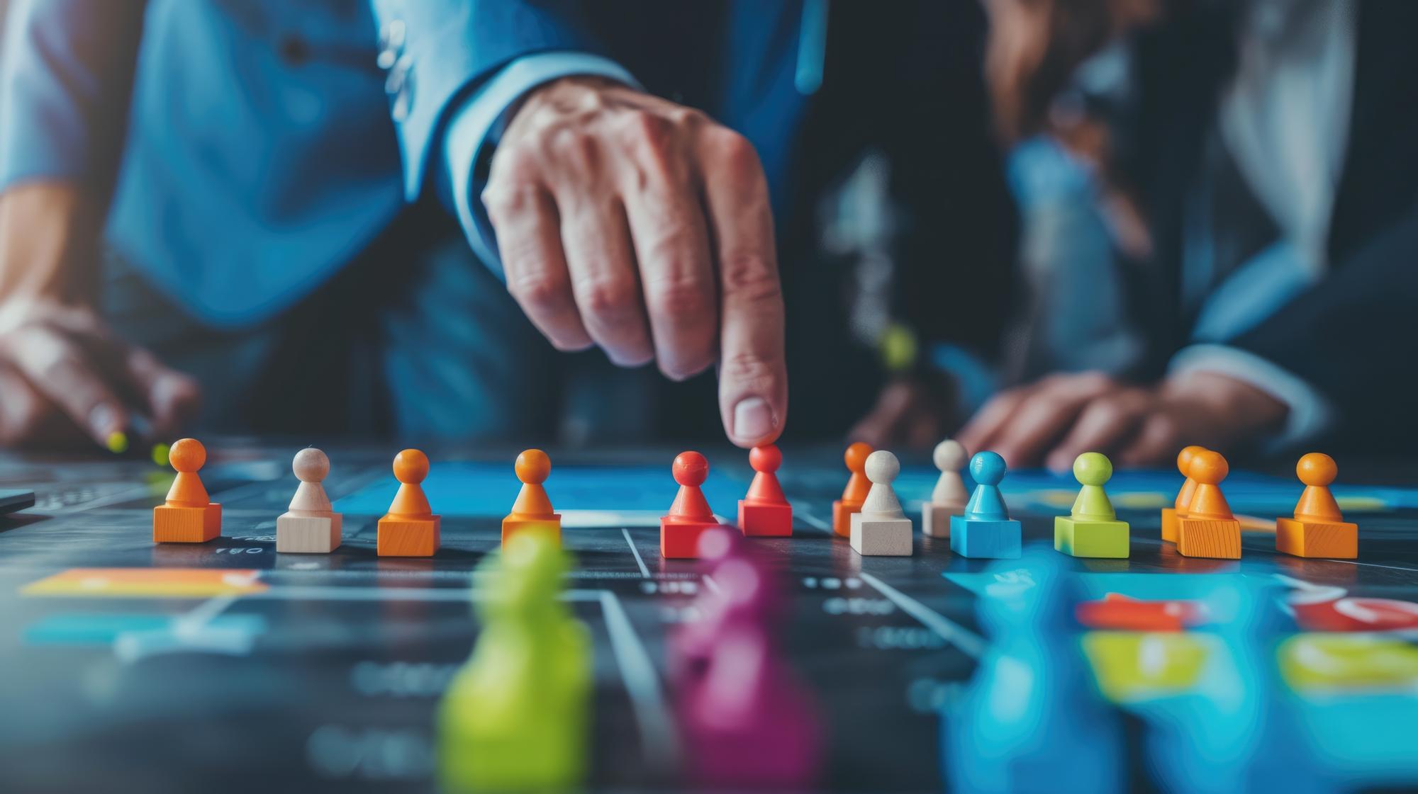Blocos de madeira com ícones humanos em uma mesa Recursos Humanos e equipe AIG53