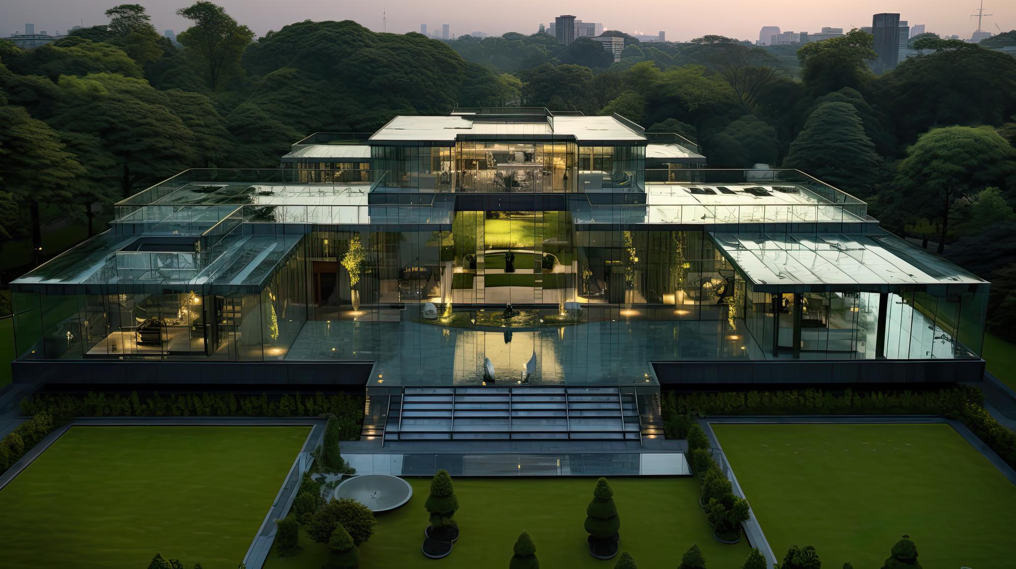 Edifício de mansão de vidro de arquitetura