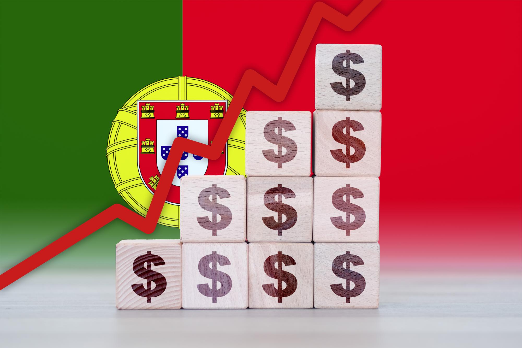 Colapso económico de Portugal aumento dos valores com cubos declínio financeiro crise e rebaixamento